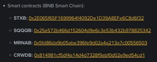 币安2026年9月2日公告列出四只bStocks各自的BNB Smart Chain合约地址